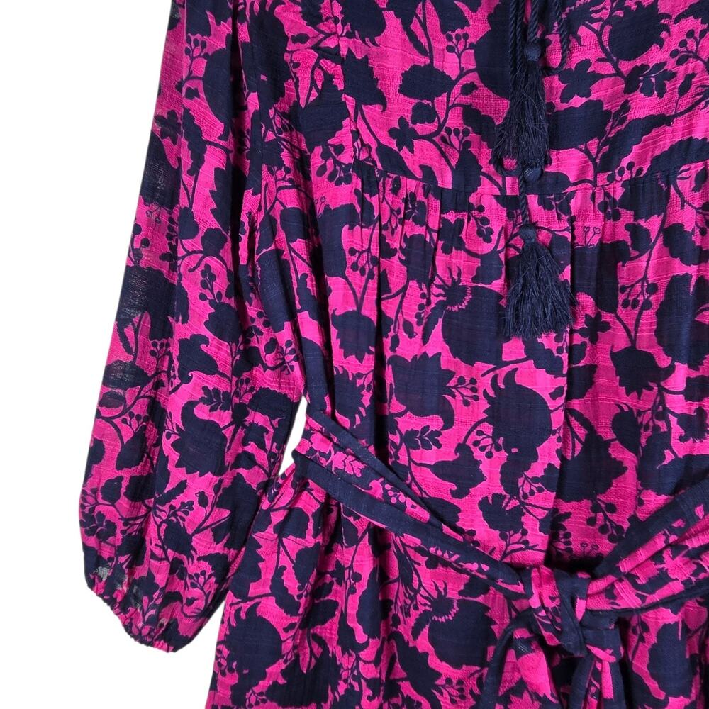 Studio Park x Amy Stran Dress Medium Berry Navy Floral Belted Boho Peasant - Picture 3 of 13